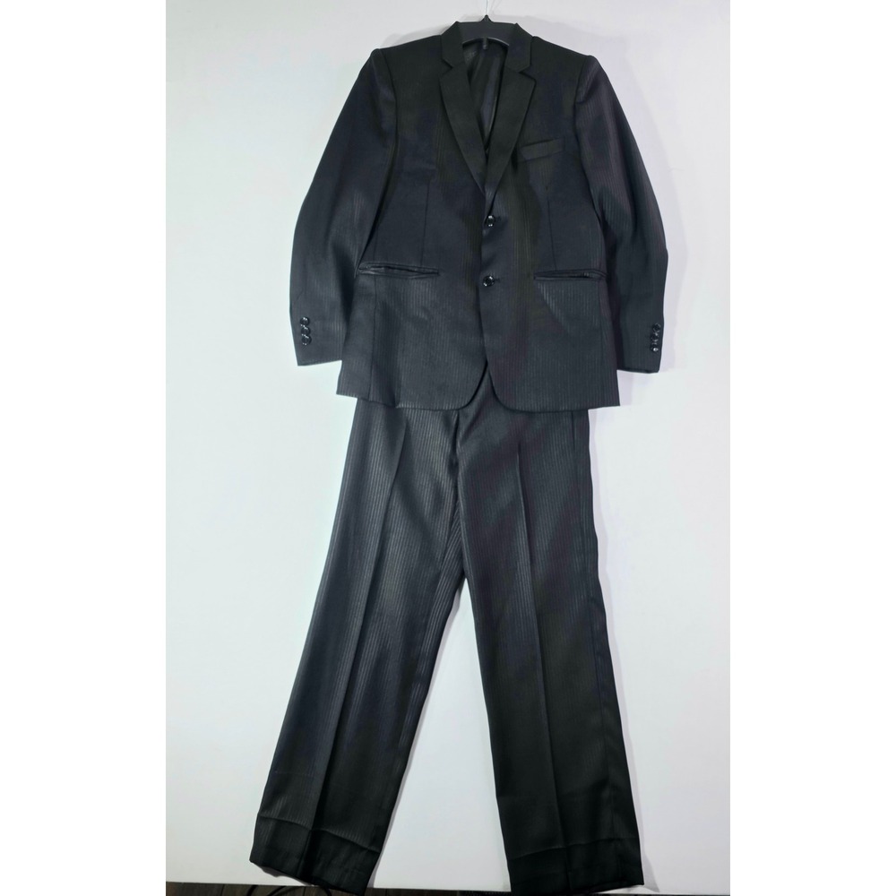Tazio Boys Black Pinstripe 3 Piece Suit Size 14 Blazer Vest & Pants B348-1